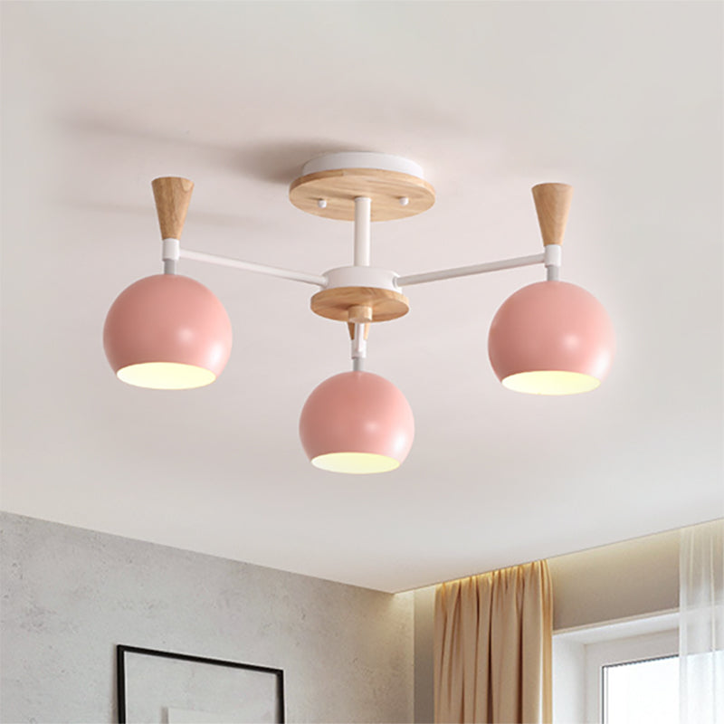 Macaron 3/6/8-Light Ceiling Lamp with Acrylic Shade Pink/Yellow/Blue Dome Semi Flush Pendant Clearhalo 'Ceiling Lights' 'Close To Ceiling Lights' 'Close to ceiling' 'Semi-flushmount' Lighting' 157209