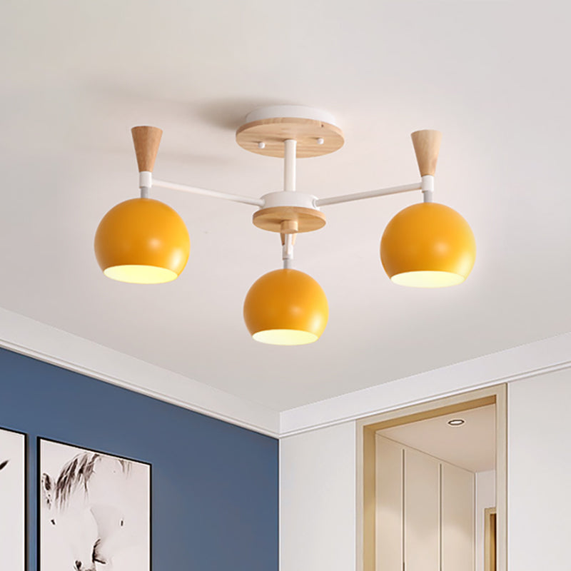 Macaron 3/6/8-Light Ceiling Lamp with Acrylic Shade Pink/Yellow/Blue Dome Semi Flush Pendant 3 Yellow Clearhalo 'Ceiling Lights' 'Close To Ceiling Lights' 'Close to ceiling' 'Semi-flushmount' Lighting' 157214