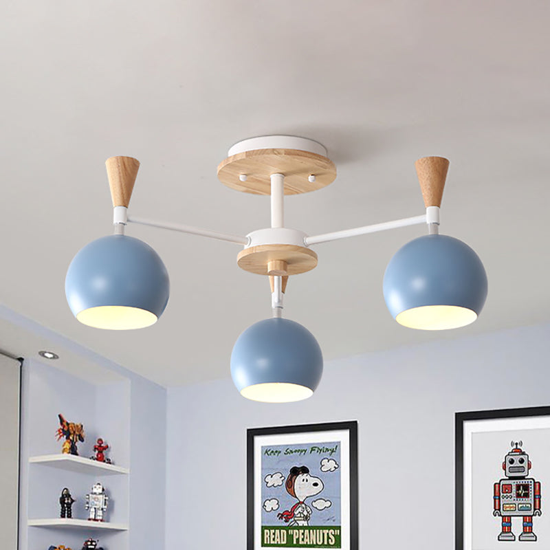 Macaron 3/6/8-Light Ceiling Lamp with Acrylic Shade Pink/Yellow/Blue Dome Semi Flush Pendant 3 Blue Clearhalo 'Ceiling Lights' 'Close To Ceiling Lights' 'Close to ceiling' 'Semi-flushmount' Lighting' 157217