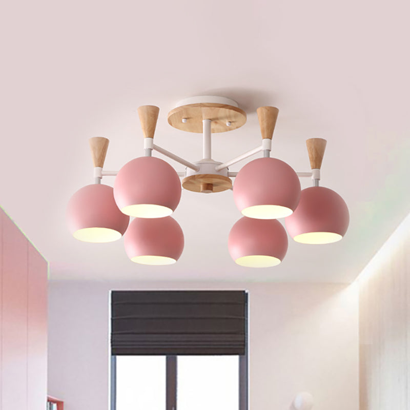 Macaron 3/6/8-Light Ceiling Lamp with Acrylic Shade Pink/Yellow/Blue Dome Semi Flush Pendant 6 Pink Clearhalo 'Ceiling Lights' 'Close To Ceiling Lights' 'Close to ceiling' 'Semi-flushmount' Lighting' 157221