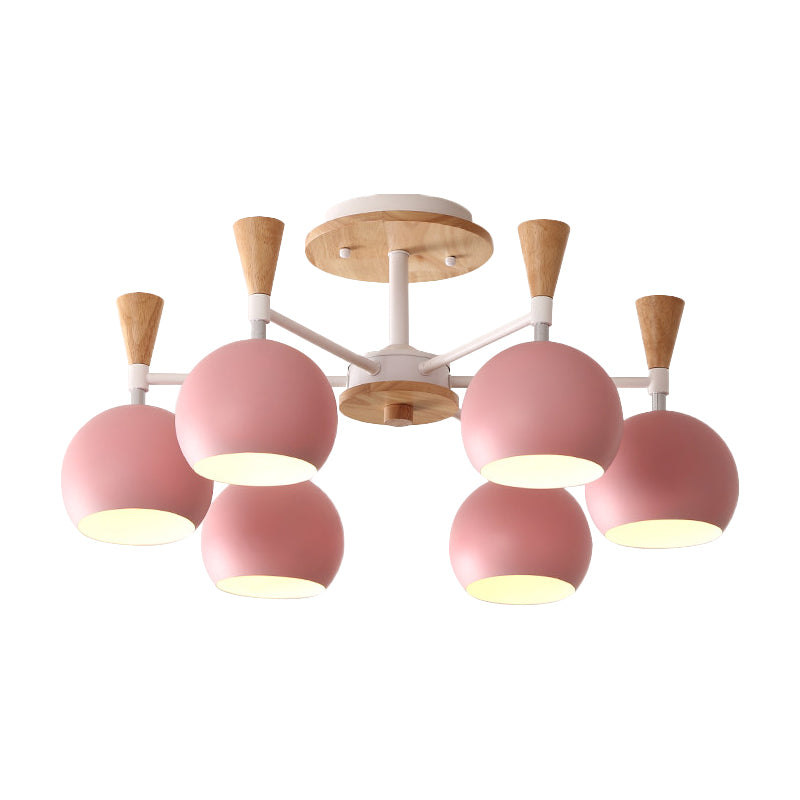 Macaron 3/6/8-Light Ceiling Lamp with Acrylic Shade Pink/Yellow/Blue Dome Semi Flush Pendant Clearhalo 'Ceiling Lights' 'Close To Ceiling Lights' 'Close to ceiling' 'Semi-flushmount' Lighting' 157223