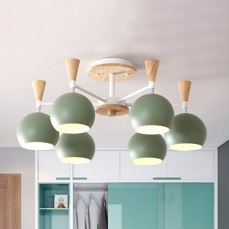 Macaron 3/6/8-Light Ceiling Lamp with Acrylic Shade Pink/Yellow/Blue Dome Semi Flush Pendant 6 Green Clearhalo 'Ceiling Lights' 'Close To Ceiling Lights' 'Close to ceiling' 'Semi-flushmount' Lighting' 157224