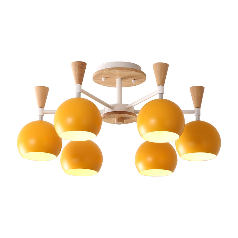 Macaron 3/6/8-Light Ceiling Lamp with Acrylic Shade Pink/Yellow/Blue Dome Semi Flush Pendant Clearhalo 'Ceiling Lights' 'Close To Ceiling Lights' 'Close to ceiling' 'Semi-flushmount' Lighting' 157228