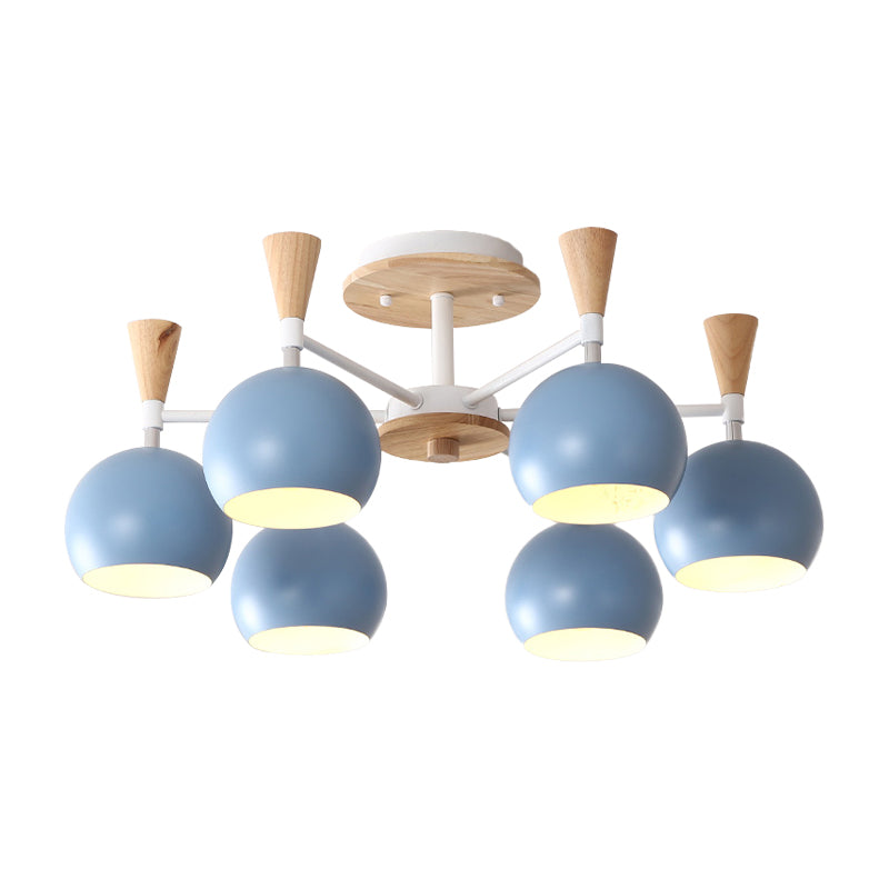 Macaron 3/6/8-Light Ceiling Lamp with Acrylic Shade Pink/Yellow/Blue Dome Semi Flush Pendant Clearhalo 'Ceiling Lights' 'Close To Ceiling Lights' 'Close to ceiling' 'Semi-flushmount' Lighting' 157231