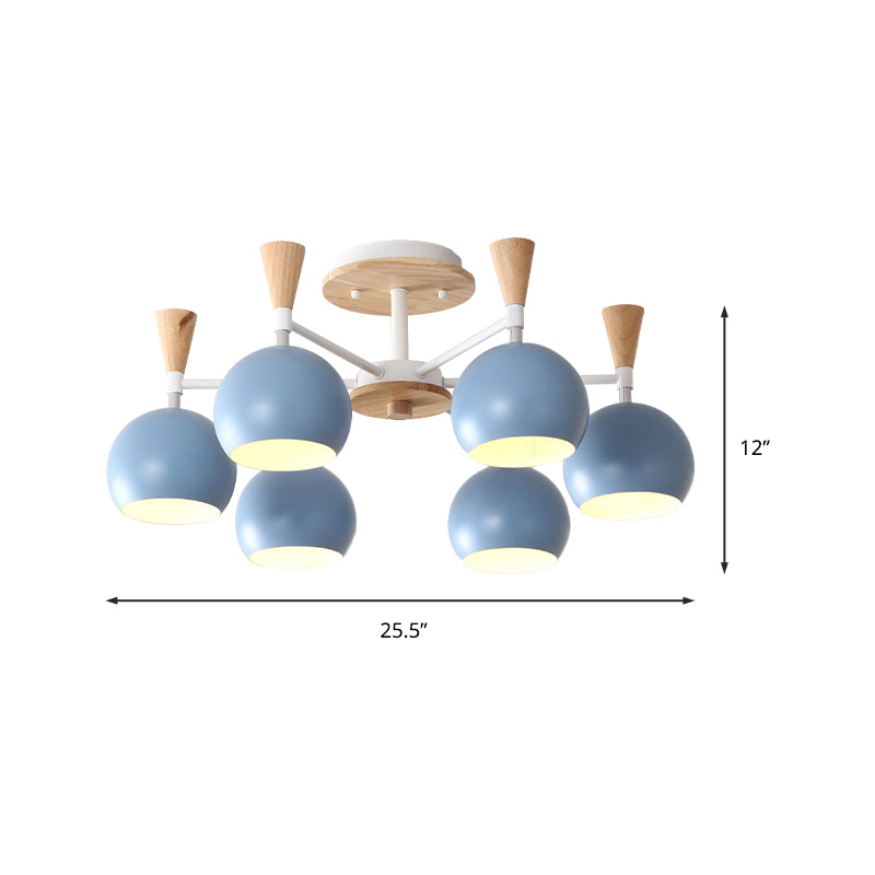 Macaron 3/6/8-Light Ceiling Lamp with Acrylic Shade Pink/Yellow/Blue Dome Semi Flush Pendant Clearhalo 'Ceiling Lights' 'Close To Ceiling Lights' 'Close to ceiling' 'Semi-flushmount' Lighting' 157232