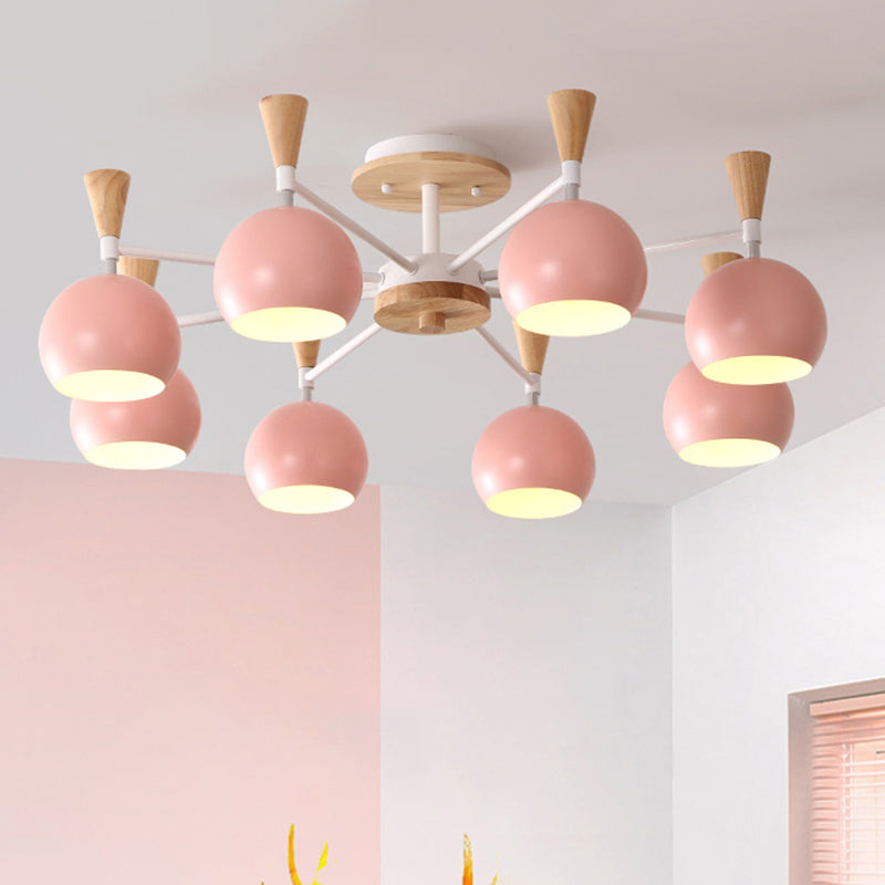 Macaron 3/6/8-Light Ceiling Lamp with Acrylic Shade Pink/Yellow/Blue Dome Semi Flush Pendant 8 Pink Clearhalo 'Ceiling Lights' 'Close To Ceiling Lights' 'Close to ceiling' 'Semi-flushmount' Lighting' 157233