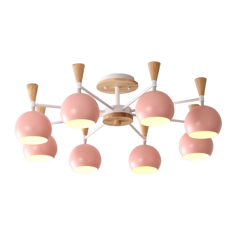 Macaron 3/6/8-Light Ceiling Lamp with Acrylic Shade Pink/Yellow/Blue Dome Semi Flush Pendant Clearhalo 'Ceiling Lights' 'Close To Ceiling Lights' 'Close to ceiling' 'Semi-flushmount' Lighting' 157235