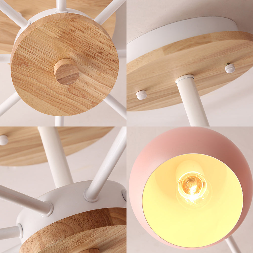 Macaron 3/6/8-Light Ceiling Lamp with Acrylic Shade Pink/Yellow/Blue Dome Semi Flush Pendant Clearhalo 'Ceiling Lights' 'Close To Ceiling Lights' 'Close to ceiling' 'Semi-flushmount' Lighting' 157236