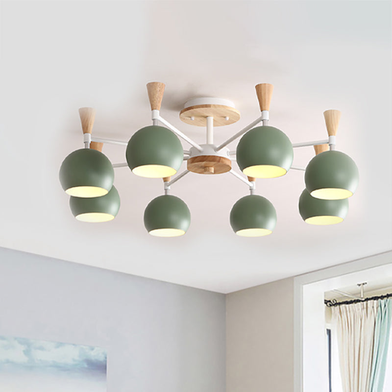 Macaron 3/6/8-Light Ceiling Lamp with Acrylic Shade Pink/Yellow/Blue Dome Semi Flush Pendant 8 Green Clearhalo 'Ceiling Lights' 'Close To Ceiling Lights' 'Close to ceiling' 'Semi-flushmount' Lighting' 157237