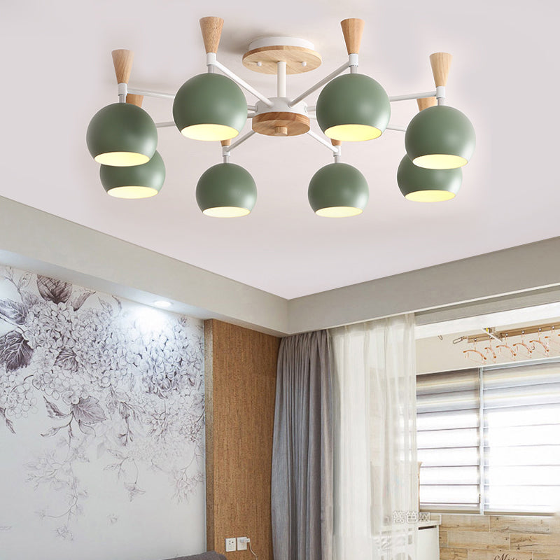 Macaron 3/6/8-Light Ceiling Lamp with Acrylic Shade Pink/Yellow/Blue Dome Semi Flush Pendant Clearhalo 'Ceiling Lights' 'Close To Ceiling Lights' 'Close to ceiling' 'Semi-flushmount' Lighting' 157239