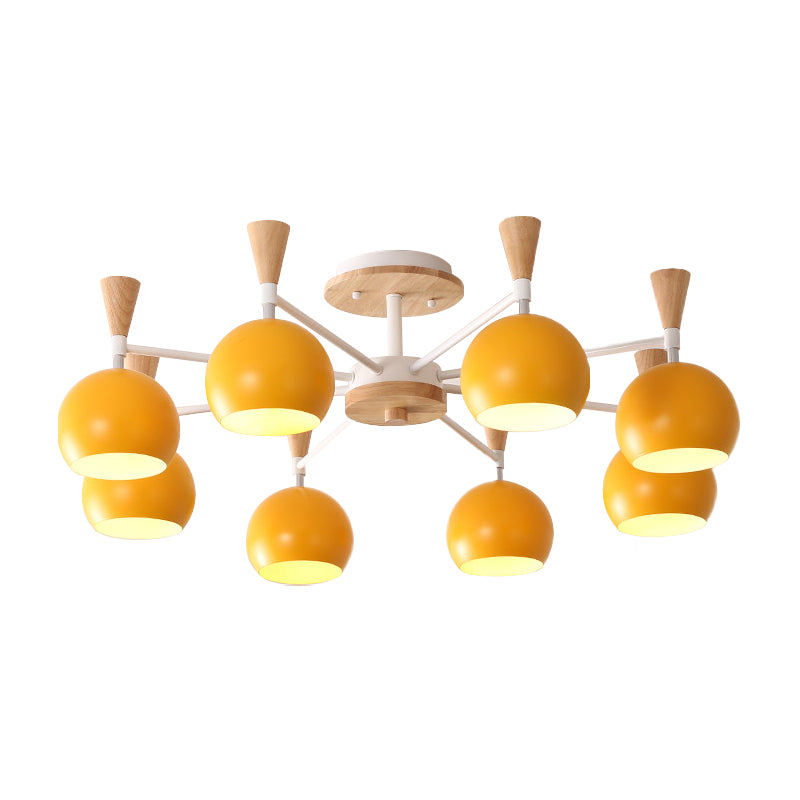 Macaron 3/6/8-Light Ceiling Lamp with Acrylic Shade Pink/Yellow/Blue Dome Semi Flush Pendant Clearhalo 'Ceiling Lights' 'Close To Ceiling Lights' 'Close to ceiling' 'Semi-flushmount' Lighting' 157243