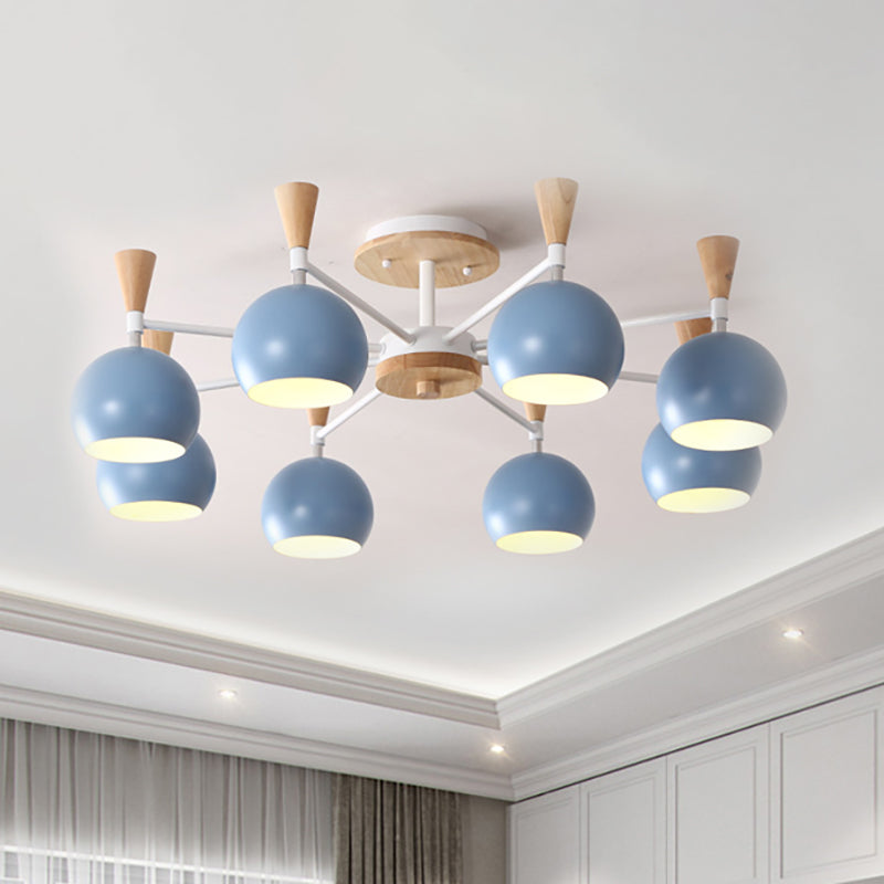 Macaron 3/6/8-Light Ceiling Lamp with Acrylic Shade Pink/Yellow/Blue Dome Semi Flush Pendant 8 Blue Clearhalo 'Ceiling Lights' 'Close To Ceiling Lights' 'Close to ceiling' 'Semi-flushmount' Lighting' 157244