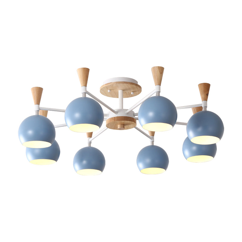 Macaron 3/6/8-Light Ceiling Lamp with Acrylic Shade Pink/Yellow/Blue Dome Semi Flush Pendant Clearhalo 'Ceiling Lights' 'Close To Ceiling Lights' 'Close to ceiling' 'Semi-flushmount' Lighting' 157246