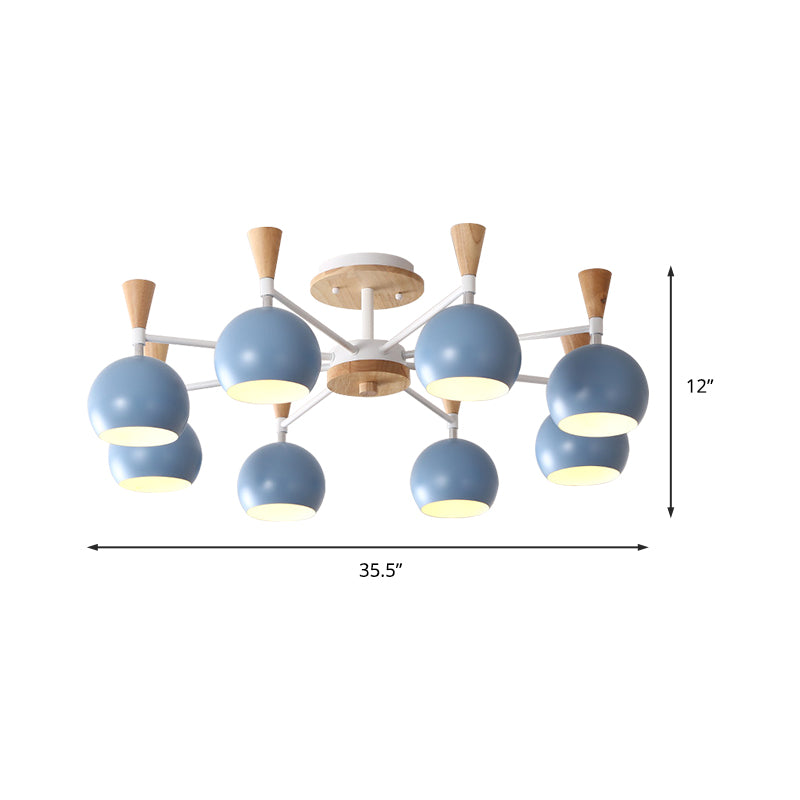 Macaron 3/6/8-Light Ceiling Lamp with Acrylic Shade Pink/Yellow/Blue Dome Semi Flush Pendant Clearhalo 'Ceiling Lights' 'Close To Ceiling Lights' 'Close to ceiling' 'Semi-flushmount' Lighting' 157247