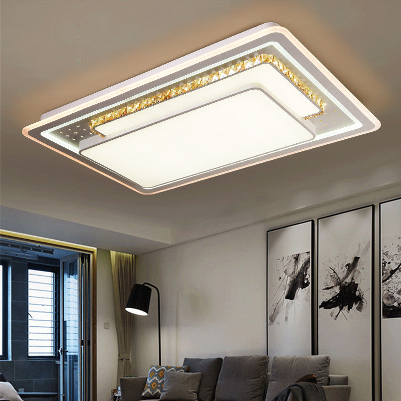 Minimal Rectangle Crystal Flush Mount Fixture LED Living Room Ceiling Light with Geometric/Leaf Pattern, Warm Light White Geometric Clearhalo 'Ceiling Lights' 'Close To Ceiling Lights' 'Close to ceiling' 'Flush mount' Lighting' 157253