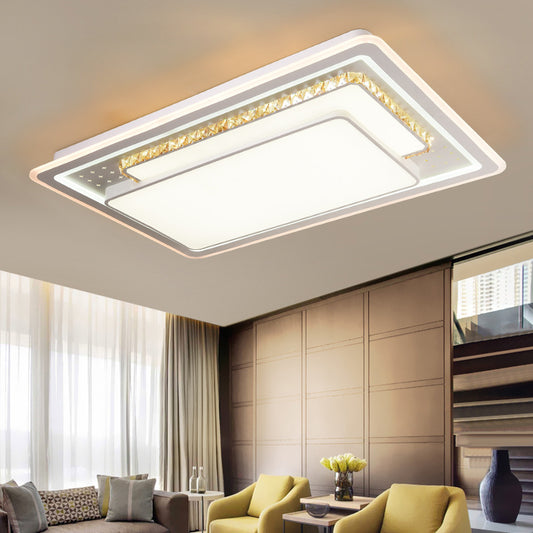 Minimal Rectangle Crystal Flush Mount Fixture LED Living Room Ceiling Light with Geometric/Leaf Pattern, Warm Light Clearhalo 'Ceiling Lights' 'Close To Ceiling Lights' 'Close to ceiling' 'Flush mount' Lighting' 157254