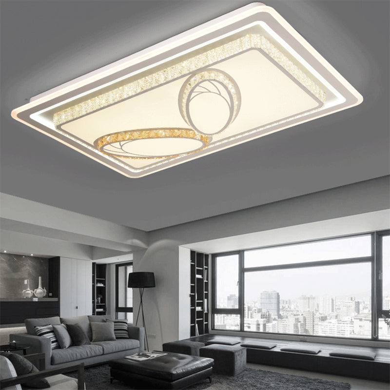 Minimal Rectangle Crystal Flush Mount Fixture LED Living Room Ceiling Light with Geometric/Leaf Pattern, Warm Light Clearhalo 'Ceiling Lights' 'Close To Ceiling Lights' 'Close to ceiling' 'Flush mount' Lighting' 157259