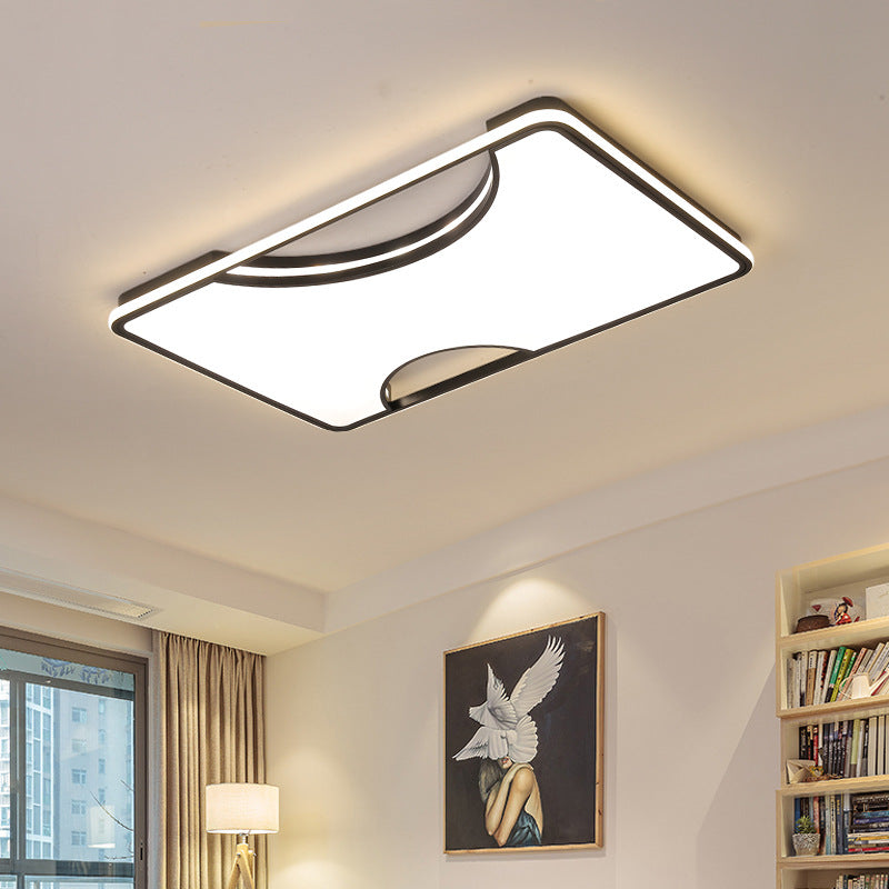 Rectangular/Square Acrylic Flush Ceiling Light Modern Black/White Integrated LED Ceiling Lamp in Warm/White, 16"/19.5"/35.5" W Black 35.5" Clearhalo 'Ceiling Lights' 'Close To Ceiling Lights' 'Close to ceiling' 'Flush mount' Lighting' 157273