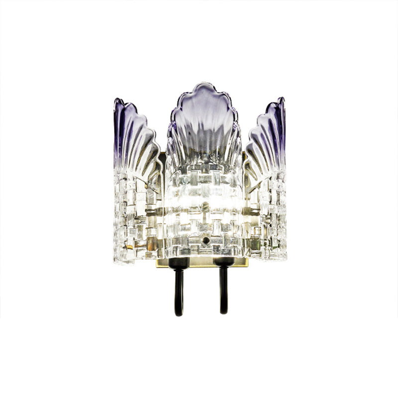 Modernism Clear Crystal Wall Mount Fixture 2 Lights Wall Sconce with Metal Backplate for Living Room Clearhalo 'Modern wall lights' 'Modern' 'Wall Lamps & Sconces' 'Wall Lights' Lighting' 157300