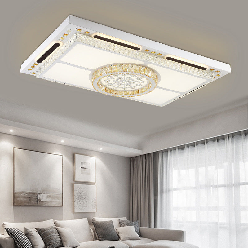 Rectangle Crystal Ceiling Flush Mount Chinese Style LED White Living Room Flush Lamp White Clearhalo 'Ceiling Lights' 'Close To Ceiling Lights' 'Close to ceiling' 'Flush mount' Lighting' 157304