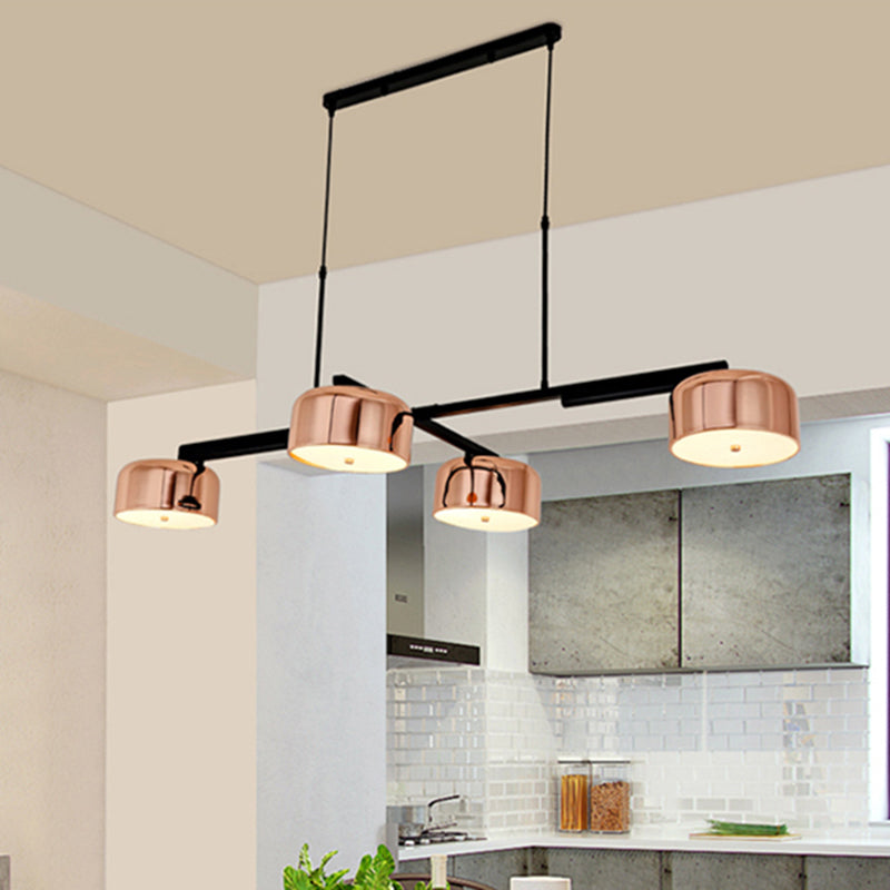 Modernism Linear Hanging Lighting with Drum Shade Metal 4-Light Bedroom Island Pendant Light in Black/Rose Gold Clearhalo 'Ceiling Lights' 'Island Lights' Lighting' 157348