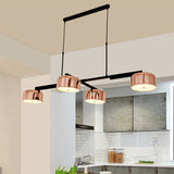 Modernism Linear Hanging Lighting with Drum Shade Metal 4-Light Bedroom Island Pendant Light in Black/Rose Gold Clearhalo 'Ceiling Lights' 'Island Lights' Lighting' 157348