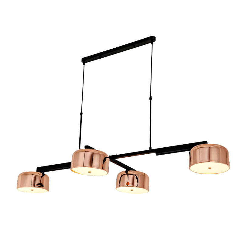 Modernism Linear Hanging Lighting with Drum Shade Metal 4-Light Bedroom Island Pendant Light in Black/Rose Gold Clearhalo 'Ceiling Lights' 'Island Lights' Lighting' 157349