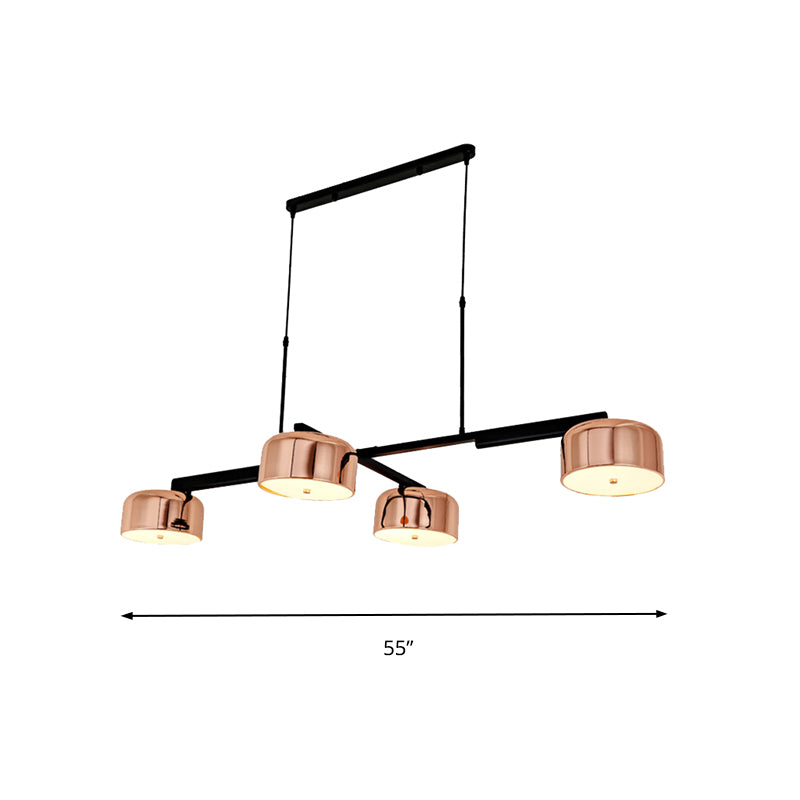 Modernism Linear Hanging Lighting with Drum Shade Metal 4-Light Bedroom Island Pendant Light in Black/Rose Gold Clearhalo 'Ceiling Lights' 'Island Lights' Lighting' 157350