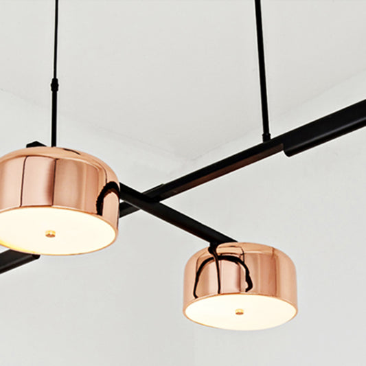 Modernism Linear Hanging Lighting with Drum Shade Metal 4-Light Bedroom Island Pendant Light in Black/Rose Gold Clearhalo 'Ceiling Lights' 'Island Lights' Lighting' 157351