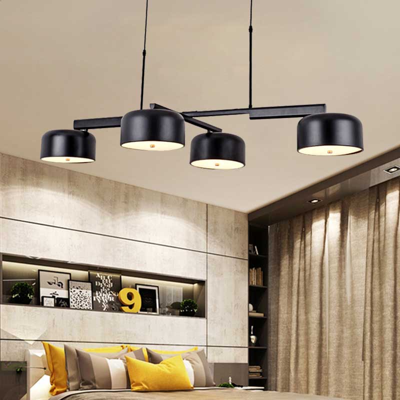 Modernism Linear Hanging Lighting with Drum Shade Metal 4-Light Bedroom Island Pendant Light in Black/Rose Gold Black Clearhalo 'Ceiling Lights' 'Island Lights' Lighting' 157352