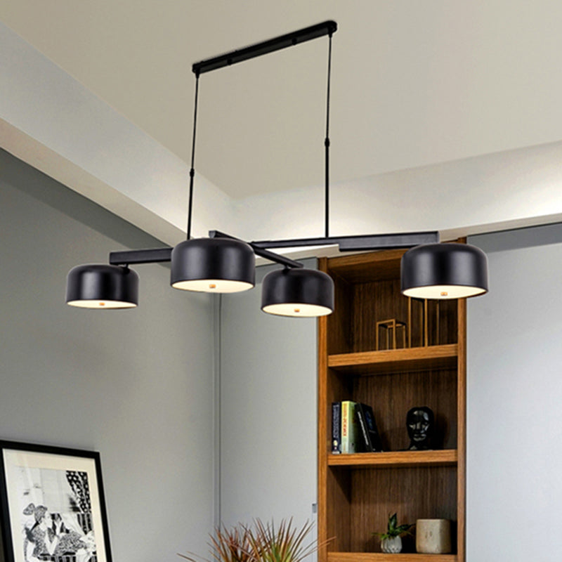 Modernism Linear Hanging Lighting with Drum Shade Metal 4-Light Bedroom Island Pendant Light in Black/Rose Gold Clearhalo 'Ceiling Lights' 'Island Lights' Lighting' 157353