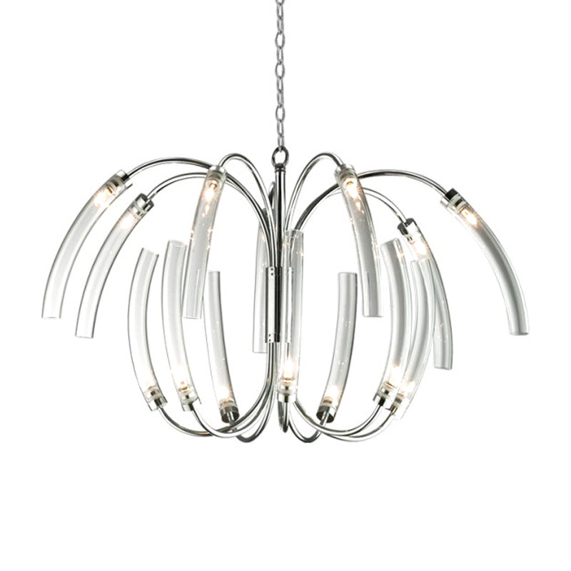 Curved Tube Chandelier Lamp Contemporary Style Clear Glass 16/24 Lights Chrome Hanging Light Fixture Clearhalo 'Ceiling Lights' 'Chandeliers' 'Modern Chandeliers' 'Modern' Lighting' 157375