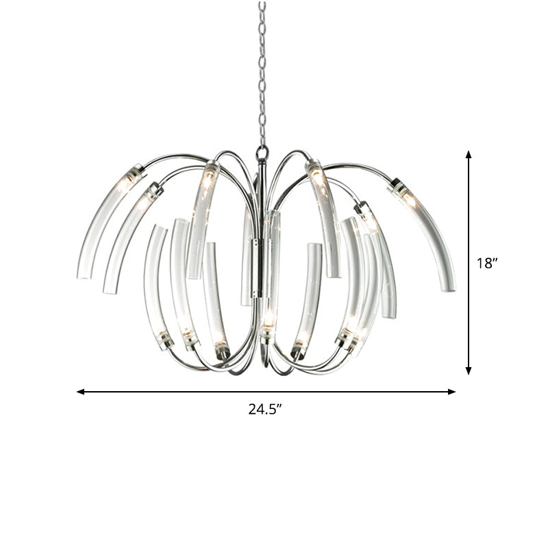 Curved Tube Chandelier Lamp Contemporary Style Clear Glass 16/24 Lights Chrome Hanging Light Fixture Clearhalo 'Ceiling Lights' 'Chandeliers' 'Modern Chandeliers' 'Modern' Lighting' 157376