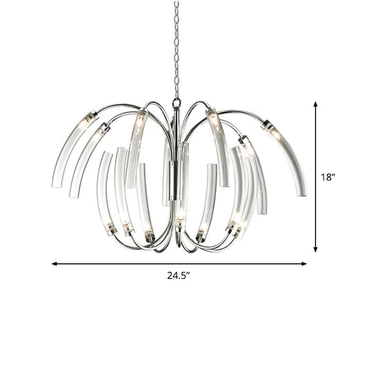 Curved Tube Chandelier Lamp Contemporary Style Clear Glass 16/24 Lights Chrome Hanging Light Fixture Clearhalo 'Ceiling Lights' 'Chandeliers' 'Modern Chandeliers' 'Modern' Lighting' 157376