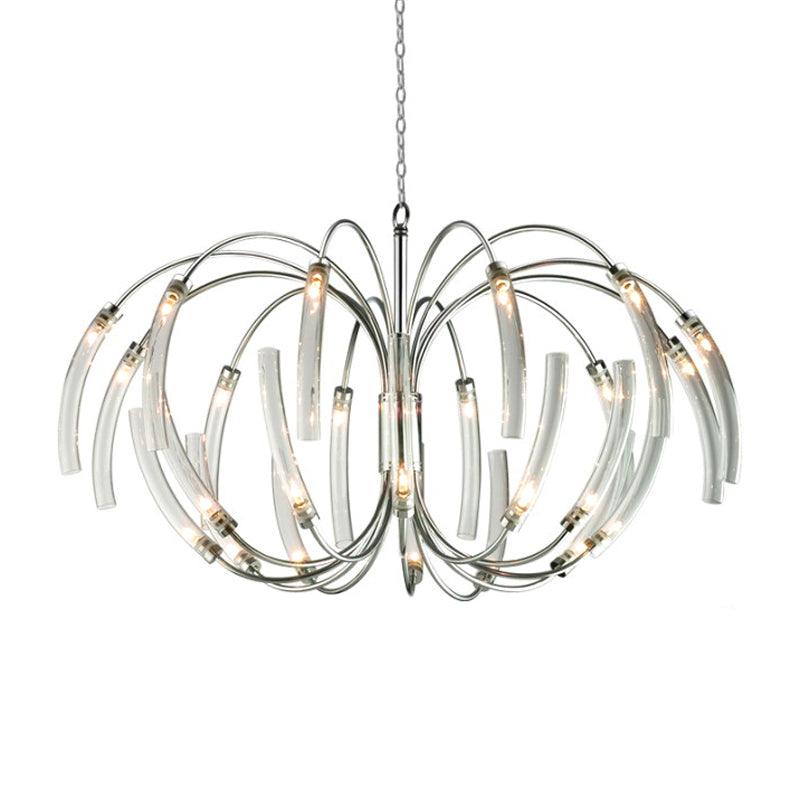 Curved Tube Chandelier Lamp Contemporary Style Clear Glass 16/24 Lights Chrome Hanging Light Fixture Clearhalo 'Ceiling Lights' 'Chandeliers' 'Modern Chandeliers' 'Modern' Lighting' 157379