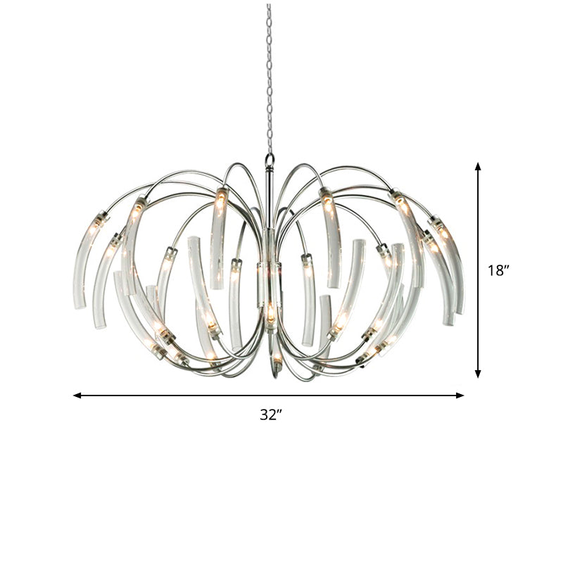 Curved Tube Chandelier Lamp Contemporary Style Clear Glass 16/24 Lights Chrome Hanging Light Fixture Clearhalo 'Ceiling Lights' 'Chandeliers' 'Modern Chandeliers' 'Modern' Lighting' 157380