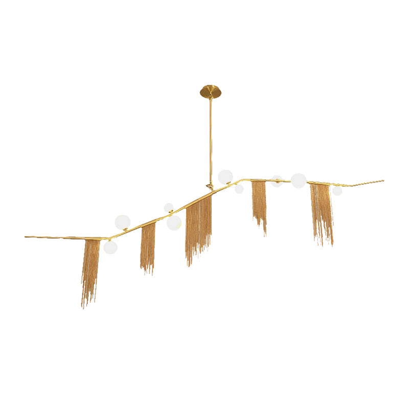 Golden Linear Chandelier Pendant Light with Bubble Shade Modern 6/9 Heads Opal Glass Hanging Fixture for Bedroom Clearhalo 'Ceiling Lights' 'Chandeliers' 'Modern Chandeliers' 'Modern' Lighting' 157416