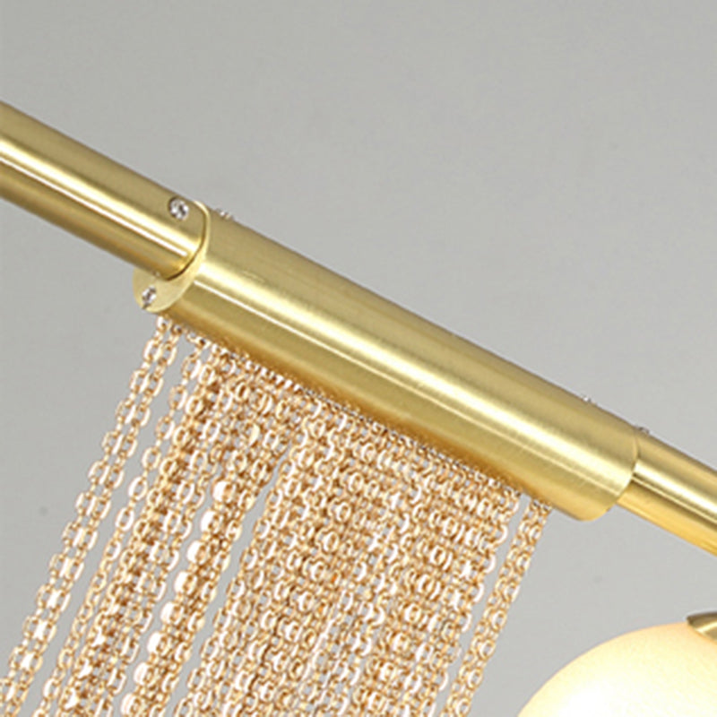 Golden Linear Chandelier Pendant Light with Bubble Shade Modern 6/9 Heads Opal Glass Hanging Fixture for Bedroom Clearhalo 'Ceiling Lights' 'Chandeliers' 'Modern Chandeliers' 'Modern' Lighting' 157420