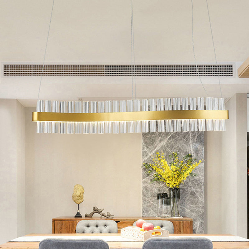 35.5"/47" Wide Glass Wavy Chandelier Light Post Modern Gold LED Hanging Ceiling Lamp in Third Gear for Kitchen Island Gold Clearhalo 'Ceiling Lights' 'Chandeliers' 'Modern Chandeliers' 'Modern' Lighting' 157443