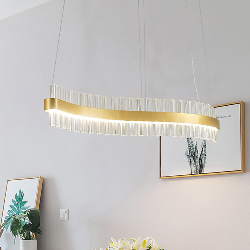 35.5"/47" Wide Glass Wavy Chandelier Light Post Modern Gold LED Hanging Ceiling Lamp in Third Gear for Kitchen Island Clearhalo 'Ceiling Lights' 'Chandeliers' 'Modern Chandeliers' 'Modern' Lighting' 157444