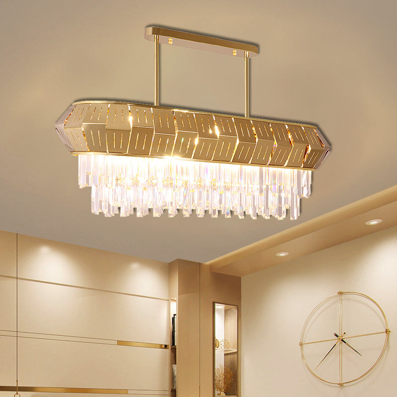 Gold Linear Chandelier Light Luxurious Crystal LED Hanging Lamp for Living Room, 35.5"/47" Long Gold Clearhalo 'Ceiling Lights' 'Chandeliers' 'Modern Chandeliers' 'Modern' Lighting' 157466