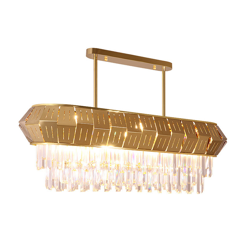 Gold Linear Chandelier Light Luxurious Crystal LED Hanging Lamp for Living Room, 35.5"/47" Long Clearhalo 'Ceiling Lights' 'Chandeliers' 'Modern Chandeliers' 'Modern' Lighting' 157468