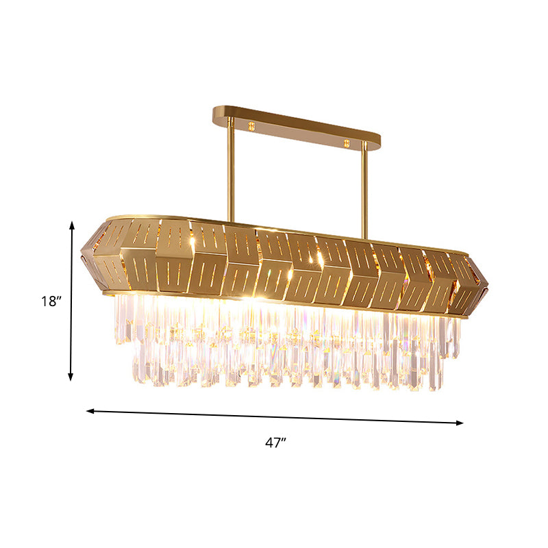 Gold Linear Chandelier Light Luxurious Crystal LED Hanging Lamp for Living Room, 35.5"/47" Long Clearhalo 'Ceiling Lights' 'Chandeliers' 'Modern Chandeliers' 'Modern' Lighting' 157469