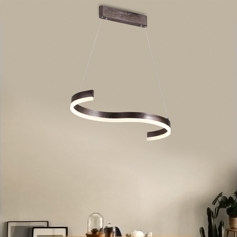 25.5"/31.5" Wide Contemporary 1 Light Chandelier with Acrylic Shade Brown S-Shaped Ceiling Pendant in Warm/White Light Clearhalo 'Ceiling Lights' 'Chandeliers' 'Modern Chandeliers' 'Modern' Lighting' 157513