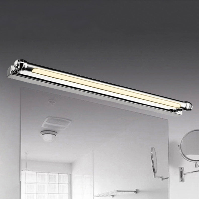 Linear Indoor Vanity Lamp Stainless Steel 16.5"/23" Wide LED Modern Style Wall Sconce Lighting in Chrome Finish Chrome Clearhalo 'Cast Iron' 'Glass' 'Industrial' 'Modern wall lights' 'Modern' 'Tiffany' 'Traditional wall lights' 'Vanity Lights' 'Wall Lights' Lighting' 157539