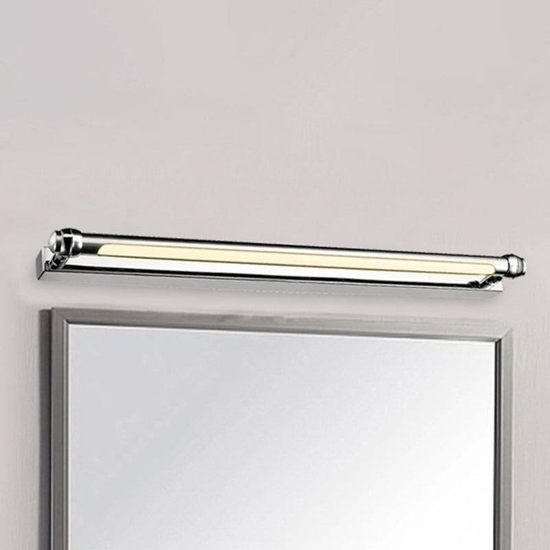 Linear Indoor Vanity Lamp Stainless Steel 16.5"/23" Wide LED Modern Style Wall Sconce Lighting in Chrome Finish Clearhalo 'Cast Iron' 'Glass' 'Industrial' 'Modern wall lights' 'Modern' 'Tiffany' 'Traditional wall lights' 'Vanity Lights' 'Wall Lights' Lighting' 157540