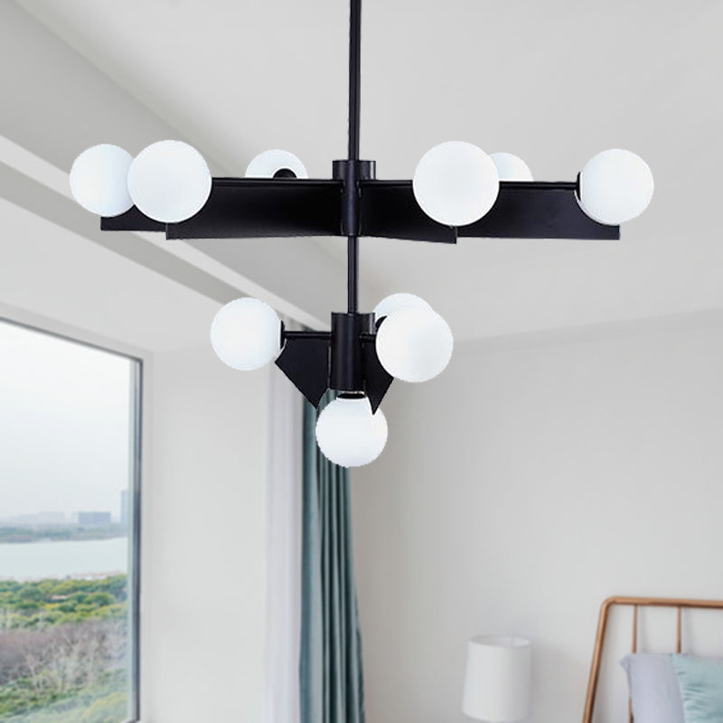 Black/Gold Finish Tiers Chandelier Lighting Modern 10/18 Lights Metal Hanging Light with Frosted Glass Ball Shade Clearhalo 'Ceiling Lights' 'Chandeliers' 'Modern Chandeliers' 'Modern' Lighting' 157555