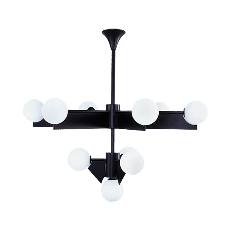 Black/Gold Finish Tiers Chandelier Lighting Modern 10/18 Lights Metal Hanging Light with Frosted Glass Ball Shade Clearhalo 'Ceiling Lights' 'Chandeliers' 'Modern Chandeliers' 'Modern' Lighting' 157556