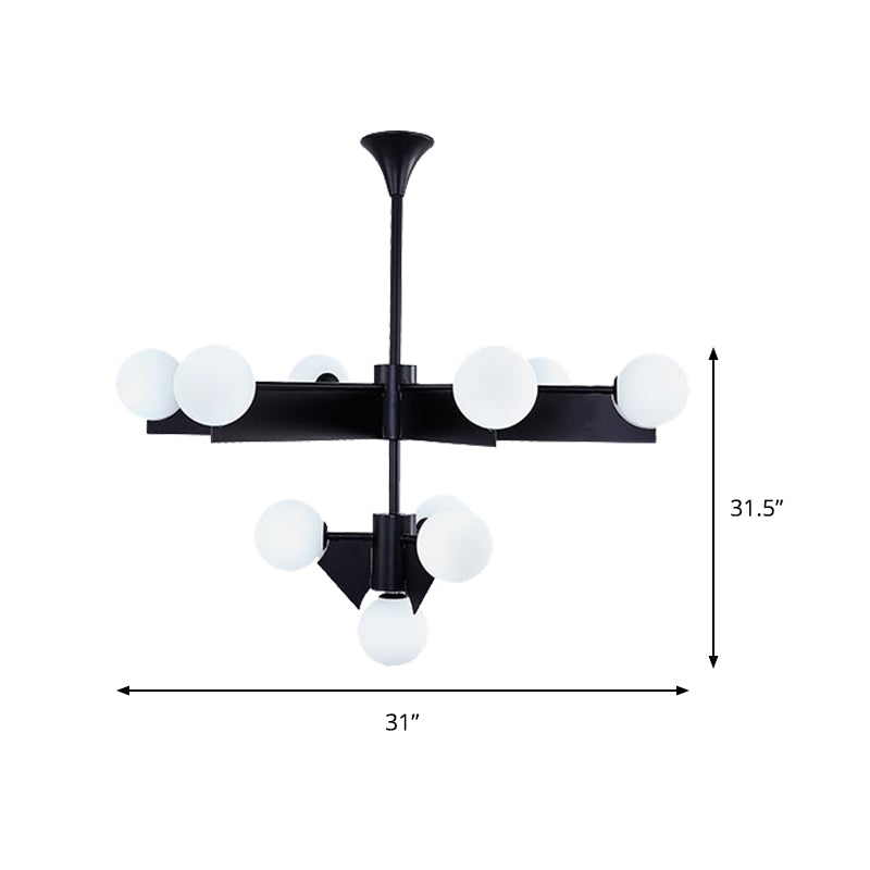 Black/Gold Finish Tiers Chandelier Lighting Modern 10/18 Lights Metal Hanging Light with Frosted Glass Ball Shade Clearhalo 'Ceiling Lights' 'Chandeliers' 'Modern Chandeliers' 'Modern' Lighting' 157557