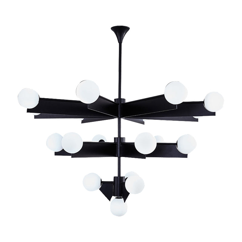 Black/Gold Finish Tiers Chandelier Lighting Modern 10/18 Lights Metal Hanging Light with Frosted Glass Ball Shade Clearhalo 'Ceiling Lights' 'Chandeliers' 'Modern Chandeliers' 'Modern' Lighting' 157560